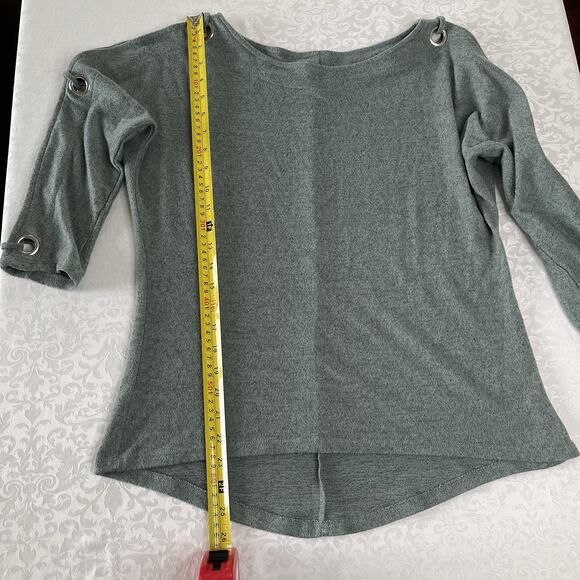 Cable & Gauge Shirt Womens Small Green Open Slit Sleeve Top 3/4 Sleeve Stretch - Picture 4 of 9